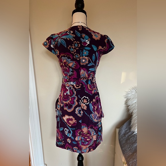 Nanette Lepore Plum Floral Silk Dress Size 0 - Picture 3 of 12